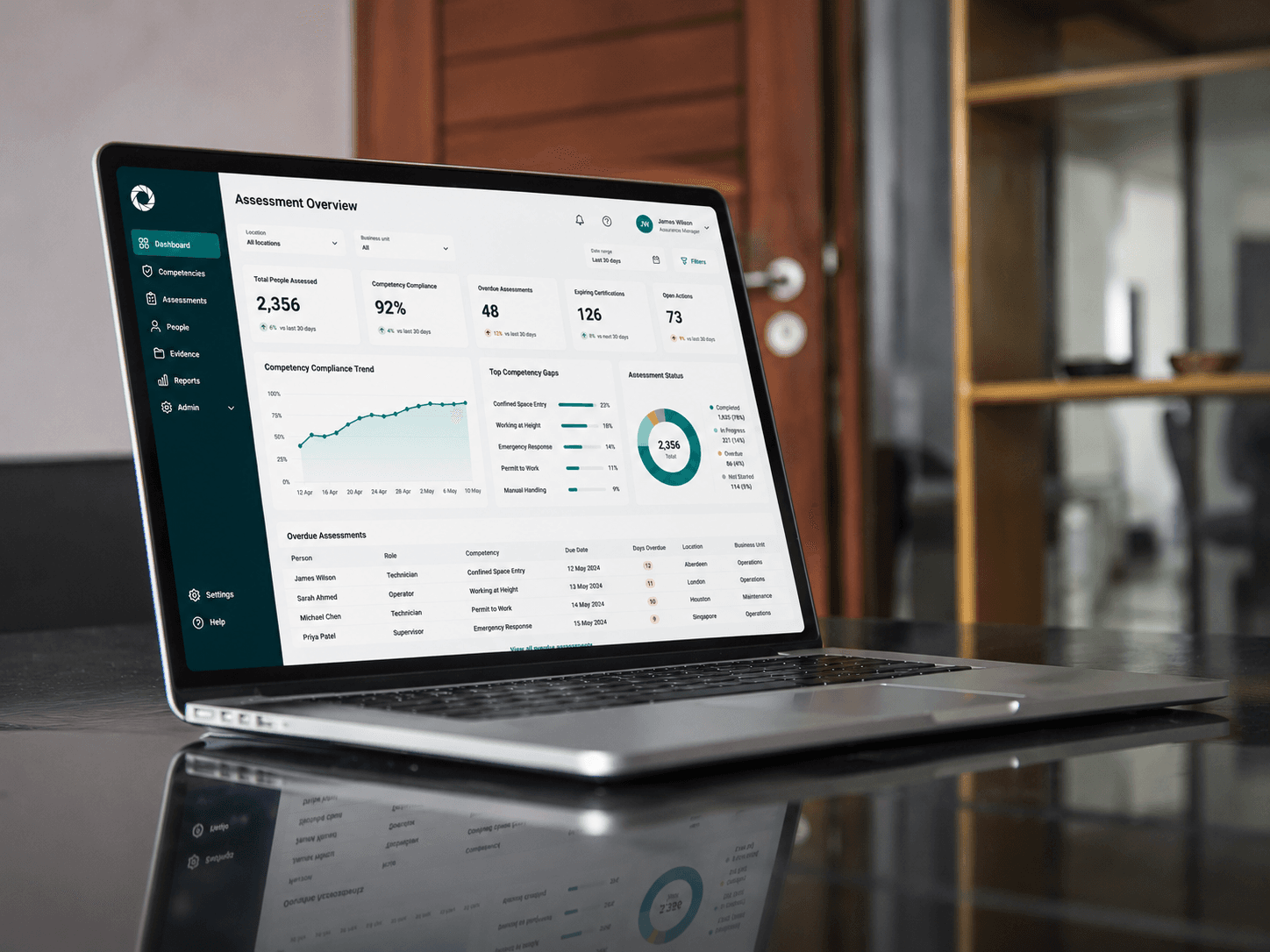 Laptop showing competency assessment dashboard