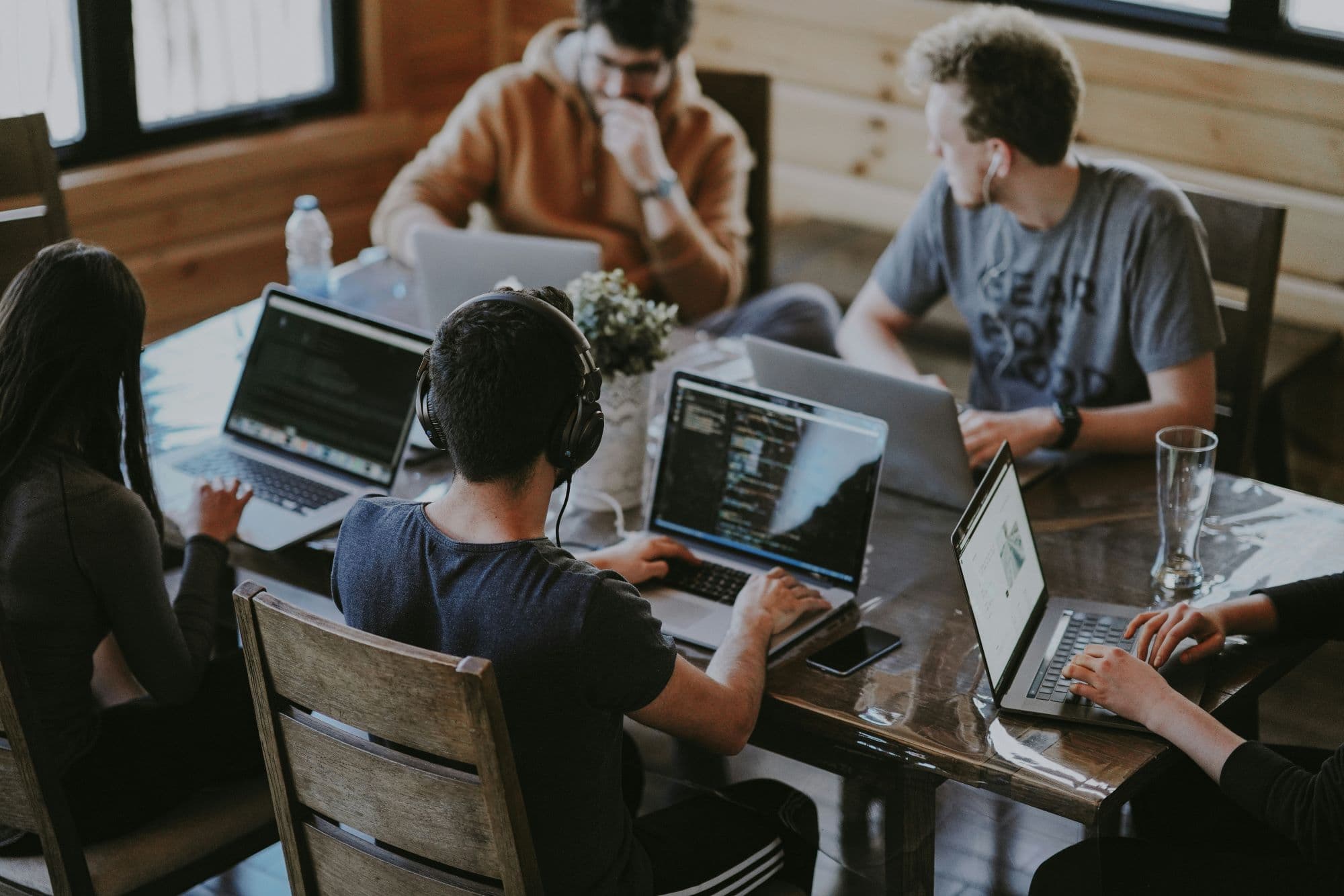 Team working around desk
